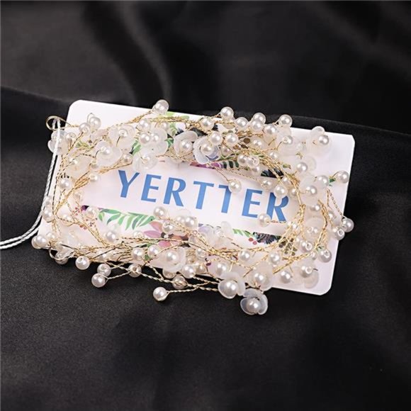 YERTTER Floral Wedding Bridal Crystal Handmade Pearl Headbands for Wedding Party main image 4